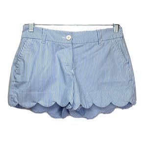 Crown And Ivy Blue And White Stripe Scalloped Shelby Button Shorts.
